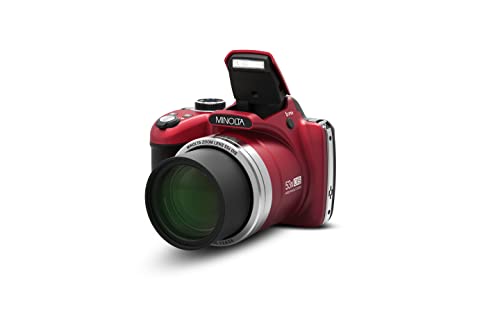 Minolta Pro Shot 16 Mega Pixel HD Digital Camera with 53x Optical Zoom, Full 1080p HD Video & 16GB SD Card, MN53Z, Red